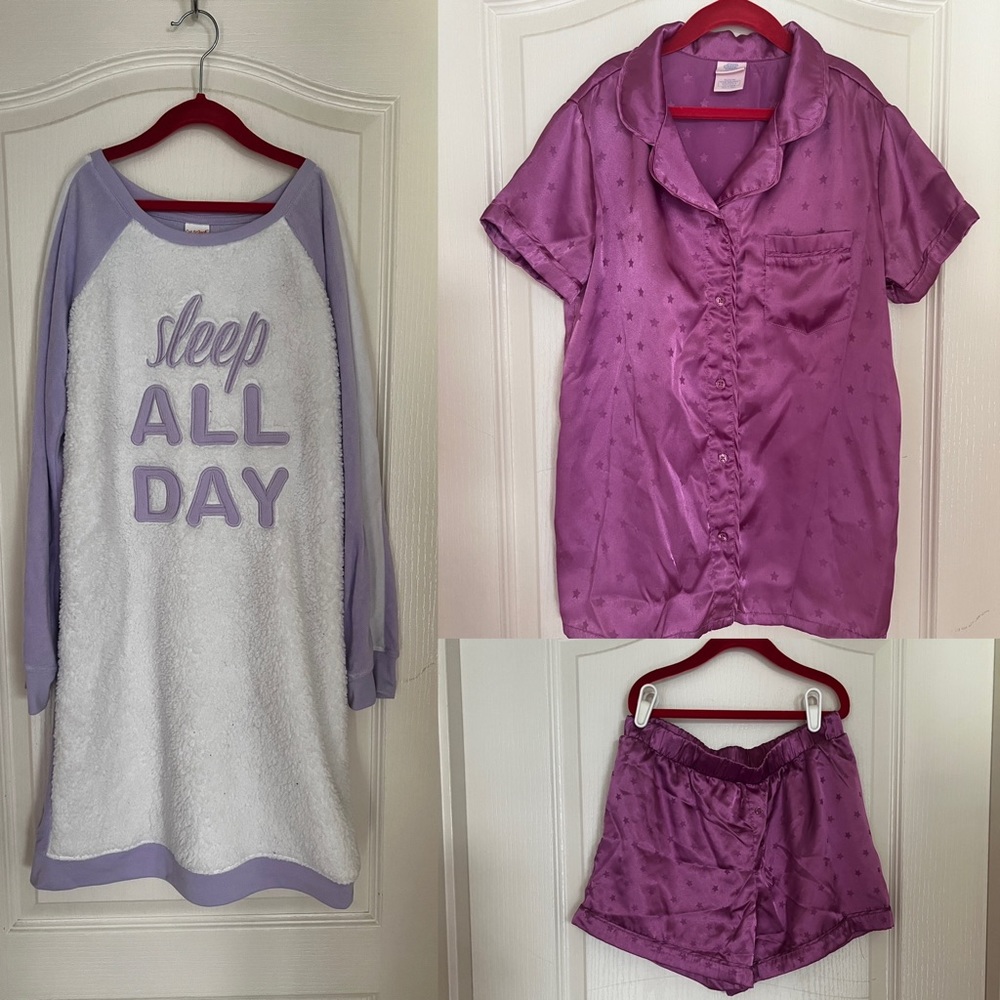 Girl’s Purple Sleepwear Bundle - Purple Nightgown & 2 Piece Short sleep …